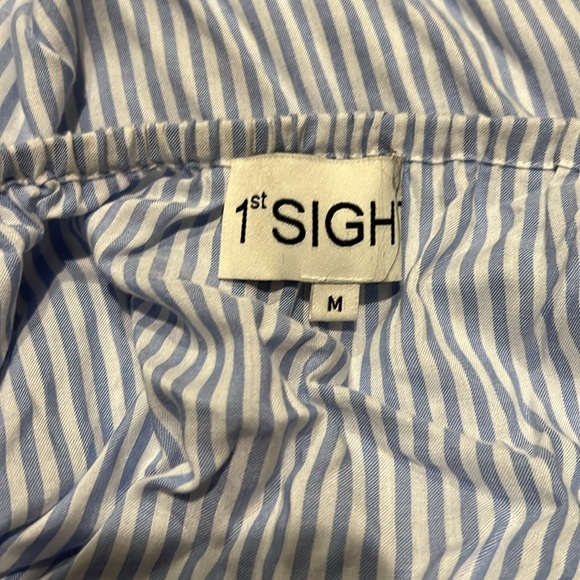 NWOT 1st Sight Blue White Stripe Medium Women's Ruffle Dress Top - Picture 6 of 10